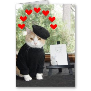 Cat Artist in Love Valentine Cards