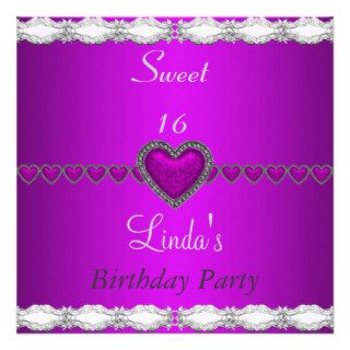 Purple Heart Sweet 16 Birthday Party Invitation Custom Announcements