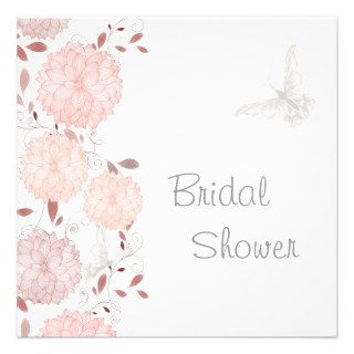 Butterflies and Coral Chrysanthemum Bridal Shower Custom Announcements