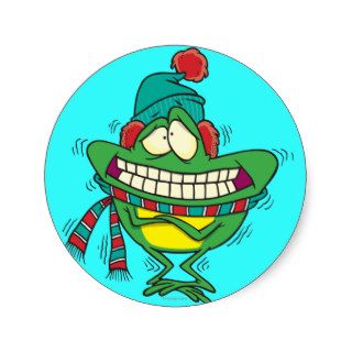 cute cold shivering winter froggy frog round sticker