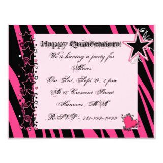 KRW Pink Zebra Print Hearts Stars Quinceanera Invitations
