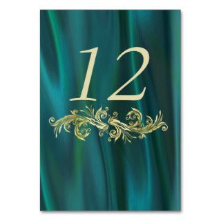 Chic Teal Satin Look Wedding Table Number Card Table Card