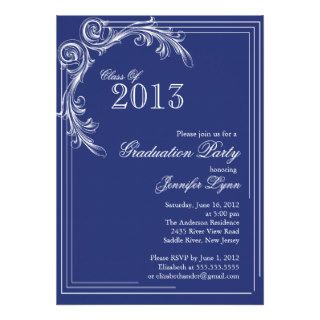 Elegant Vintage Blue Graduation Party Invitation