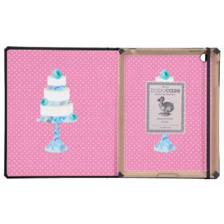 Cute Pink Floral Wedding Cake Teal Polka dots iPad Folio Case