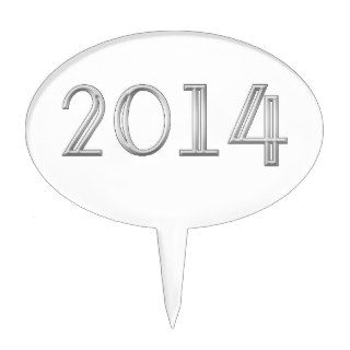 2014 Silver Text Image for New Years Cake Pick