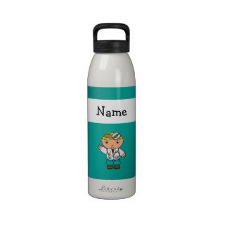 Personalized name doctor turquoise water bottles