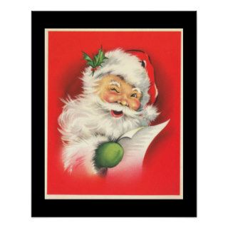 Vintage Winking Jolly Santa Claus   Poster