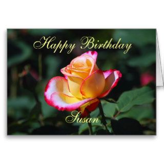 Susan Happy Birthday Red, Yellow and White Rose Greeting Card
