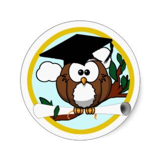 Cute Cartoon Graduation Owl With Cap & Diploma Sticker