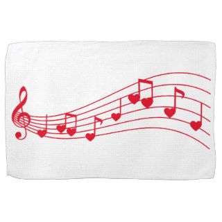 love music, musical notes with hearts kitchen towels