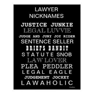 Funny Lawyer Nicknames and Synonyms Office Poster