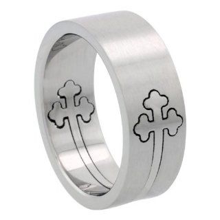 Surgical Steel Orthodox Cross Ring Cut out 8mm Wedding Band, sizes 8   14 Jewelry