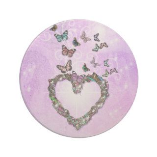 Purple Glitter Chic Love heart Girly Butterflies Drink Coaster