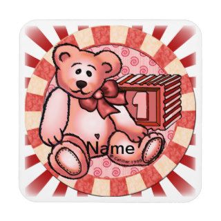 1 Yr Red Birthday Block Bear Drink Coasters