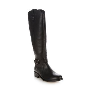 Faith Black leather mid heel high leg boots