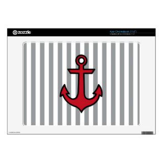 Nautical Anchor and Stripes   Red Black Gray Decal For Acer Chromebook