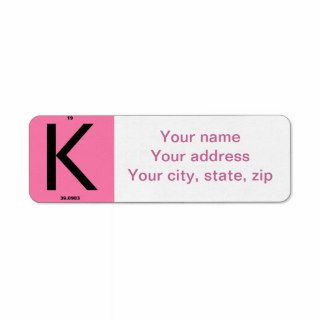 Letter K pink Custom Return Address Label