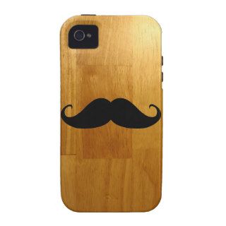 Funny Mustache on Shiny Wood Texture Background iPhone 4 Case