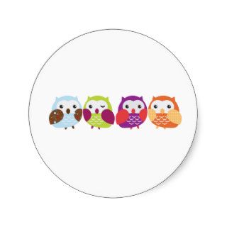 Four Colorful Owls Round Stickers