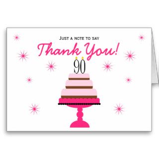 Pink Tiered Cake 90th Birthday Thank You Note Card