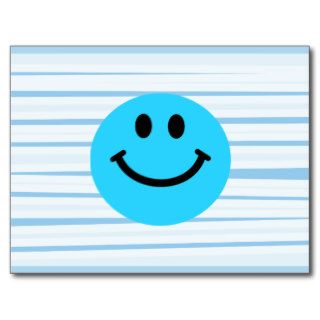 Blue smiley face on stripes post card