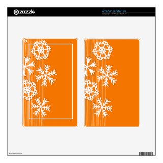 Modern orange and white Christmas snowflakes Kindle Fire Skins