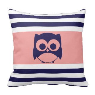 Cute Owl Pillow  Navy Blue Coral