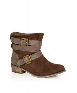 Brown Wrap Buckle Strap Ankle Boots