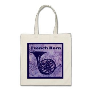 French Horn on Purple Canvas Bags