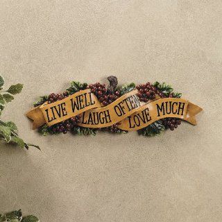 Live Well, Laugh Often, Love Much   Grapes Wine Tuscan Decor Plaque Wall Hanging   Wall Sculptures