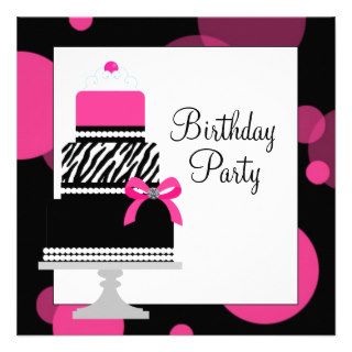 Pink Zebra Cake Cupcake Birthday Party Personalized Invites