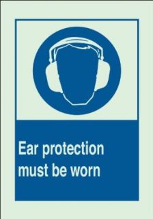 Brady 90731 Glow In The Dark Plastic Brady Glo Personal Protection Sign, 10" X 14", Legend "Ear Protection Must Be Worn (with Picto)" Industrial Warning Signs