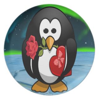 Cute Valentine's Day Penguin Funny Cartoon Dinner Plate