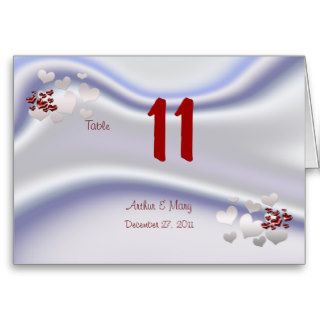 Elegant Table Number Card with red hearts