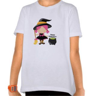 Witch with kettle happy halloween girl's t shirt