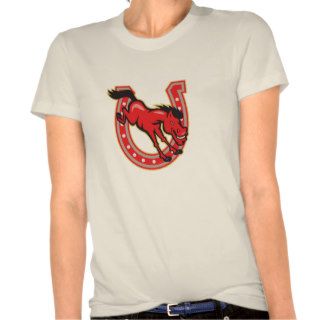 Red Horse Jump Over Horseshoe T shirts