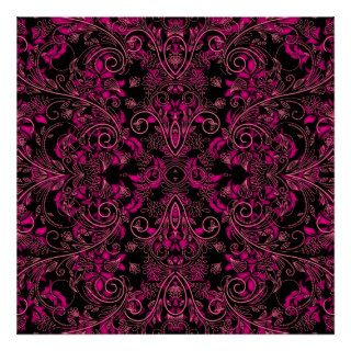 Pink and Black Damask Tile 254 Print