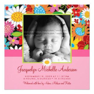 Spring Flowers Garden Baby Girl Birth Announcement Personalized Invitation
