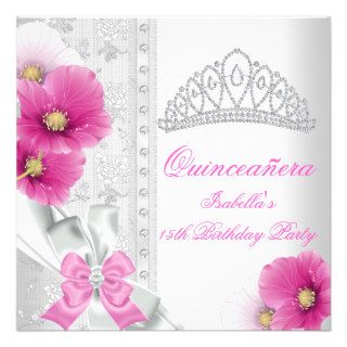 Quinceañera White Pink Floral Diamond Tiara Announcement