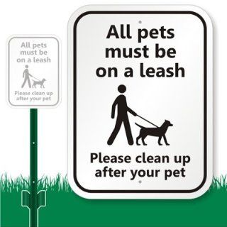 All Pets Must Be On A Leash Please Clean Up After Your Pet (Pet Walking Symbol) Sign, 12" x 9"  Yard Signs  Patio, Lawn & Garden