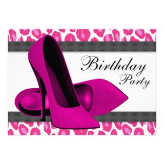 High Heels & Hot Pink Leopard Birthday Party Invitations