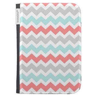 Kindle Coral Aqua Grey Chevrons Pattern Case For Kindle