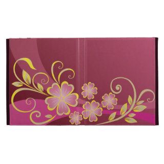 Cute Pink Flowers, Gold Leaves & Swirls iPad Case