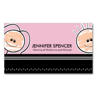 Pink / Black Boy & Girl Mommy Calling Card Business Card Template