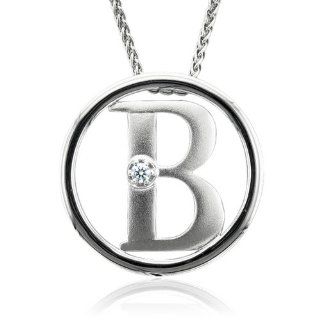 Sterling Silver Alphabet Initial Letter B Diamond Pendant Necklace (HI, I1 I2, 0.05 carat) Jewelry