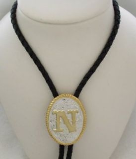 Silver/Gold Plated Monogram Letter "N" Bolo Tie Clothing