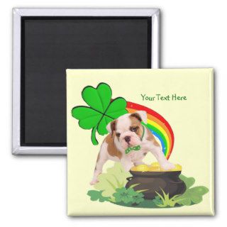Customize It   Bulldog Puppy St. Patrick's Day Refrigerator Magnets