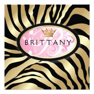 311 Iridescent Golden Zebra   Pink Invitation