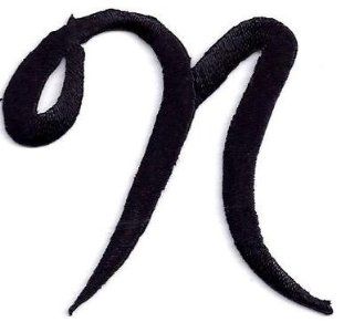 Script Letters   Black Script Letter "N"   Iron On Embroidered Applique 
