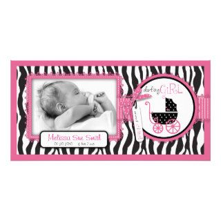 Zebra Print & Baby Carriage Announcement Photo Card